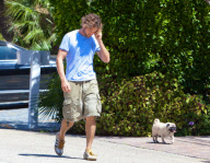 Gerard Butler Walks His Pug