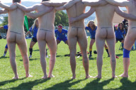 The Dunedin-based Nude Blacks V the Spanish Conquistadores  in an 'unofficial' curtain raiser to the Rugby World Cup match between Argentina and England in Dunedin.  New Zealand,
