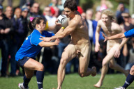 The Dunedin-based Nude Blacks V the Spanish Conquistadores  in an 'unofficial' curtain raiser to the Rugby World Cup match between Argentina and England in Dunedin.  New Zealand,