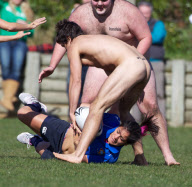 The Dunedin-based Nude Blacks V the Spanish Conquistadores  in an 'unofficial' curtain raiser to the Rugby World Cup match between Argentina and England in Dunedin.  New Zealand,