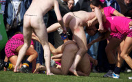 The Dunedin-based Nude Blacks V the Spanish Conquistadores  in an 'unofficial' curtain raiser to the Rugby World Cup match between Argentina and England in Dunedin.  New Zealand,