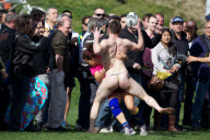 The Dunedin-based Nude Blacks V the Spanish Conquistadores  in an 'unofficial' curtain raiser to the Rugby World Cup match between Argentina and England in Dunedin.  New Zealand,