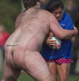 The Dunedin-based Nude Blacks V the Spanish Conquistadores  in an 'unofficial' curtain raiser to the Rugby World Cup match between Argentina and England in Dunedin.  New Zealand,