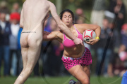 The Dunedin-based Nude Blacks V the Spanish Conquistadores  in an 'unofficial' curtain raiser to the Rugby World Cup match between Argentina and England in Dunedin.  New Zealand,