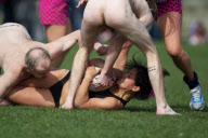 The Dunedin-based Nude Blacks V the Spanish Conquistadores  in an 'unofficial' curtain raiser to the Rugby World Cup match between Argentina and England in Dunedin.  New Zealand,