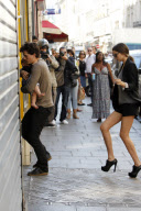 Miranda Kerr, Orlando Bloom and their baby boy Flynn strolling in Paris during Paris Fashion week