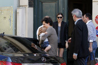 Miranda Kerr, Orlando Bloom and their baby boy Flynn strolling in Paris during Paris Fashion week