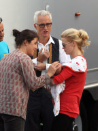 ** NO WEB USE **  *EXCLUSIVE* January Jones brings Xander to work