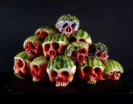 Human skulls carved out of fruit and vegetables, Moscow, Russia - 03 Oct 2011