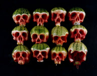 Human skulls carved out of fruit and vegetables, Moscow, Russia - 03 Oct 2011