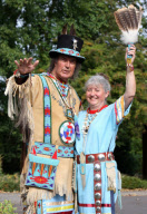 Couple hold Native American style wedding, Hampshire, Britain - 11 Oct 2011