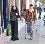 TENNIS ACE BORIS BECKER LIMPS FROM ONE DESIGNER BOUTIQUE TO THE NEXT IN CRUTCHES AS HE BROKE HIS ANKLE SHOPPING IN CHELSEA