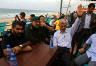 Released prisoners celebrate on Gaza beach