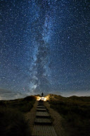 Photo shows steps on a sand dune appearing to lead directly to the Milky Way, Sylt, Germany - 07 Nov 2010