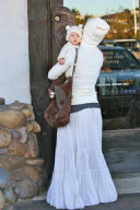 Pink and Baby Willow Match in White while Grabbing Coffee
