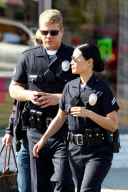 Lucy Liu suits up for "Southland" with Michael Cudlitz