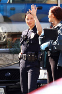 Lucy Liu suits up for "Southland" with Michael Cudlitz