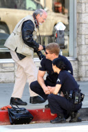 Lucy Liu suits up for "Southland" with Michael Cudlitz