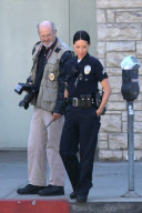 Lucy Liu suits up for "Southland" with Michael Cudlitz