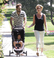 Josh Kelley and Katherine Heigl take Naleigh for a walk