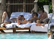 Formula One Driver Jenson Button Lounges Poolside in Miami