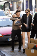 Miranda Kerr, Orlando Bloom and their baby boy Flynn strolling in Paris during Paris Fashion week