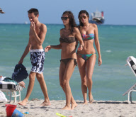Venezuelan model Aida Yespica and her friend, Paraguayan model Claudia Galanti showed off their fit physiques in bikinis while hanging out with Aida's son Aaron Ferrari  Christian Vieri on the beach in Miami, Florida