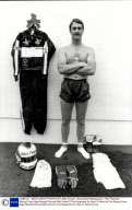 Racing Driver Nigel Mansell Pictured With Some Of The Equipment He Uses To Race His Car