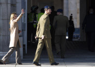 Los Principes de Asturias asisten al cambio de guardia en el Palacio Real de Madrid.