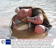 Angler lands 234lb (16.5 stone) catfish but misses out on new record by one pound, Spain - Nov 2011