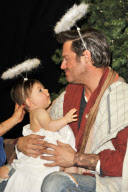 David, Victoria and Harper Seven Beckham look-a-likes promoting Alison Jackson's book 'Exposed', Harrods, London, Britain