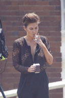Catherine McNeil on set Smoking