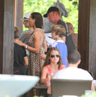 Sharley and Boris Becker have lunch with Boris' ex-wife Barbara after which the two women sat poolside together for half an hour chatting and laughing together. Barbara, who recently split with her second husband wore a floor length animal print dress whi