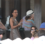 Sharley and Boris Becker have lunch with Boris' ex-wife Barbara after which the two women sat poolside together for half an hour chatting and laughing together. Barbara, who recently split with her second husband wore a floor length animal print dress whi