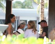 Sharley and Boris Becker have lunch with Boris' ex-wife Barbara after which the two women sat poolside together for half an hour chatting and laughing together. Barbara, who recently split with her second husband wore a floor length animal print dress whi