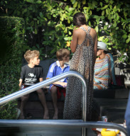 Sharley and Boris Becker have lunch with Boris' ex-wife Barbara after which the two women sat poolside together for half an hour chatting and laughing together. Barbara, who recently split with her second husband wore a floor length animal print dress whi