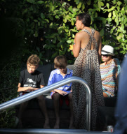 Sharley and Boris Becker have lunch with Boris' ex-wife Barbara after which the two women sat poolside together for half an hour chatting and laughing together. Barbara, who recently split with her second husband wore a floor length animal print dress whi