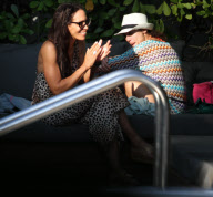 Sharley and Boris Becker have lunch with Boris' ex-wife Barbara after which the two women sat poolside together for half an hour chatting and laughing together. Barbara, who recently split with her second husband wore a floor length animal print dress whi