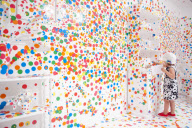 The Obliteration Room by Yayoi Kusama, coloured child's sticker room art, Queensland, Australia - Jan 2012