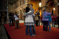 World's Longest Hug Record Attempt, St. Pancras Station, London, Britain - 19 Jan 2012