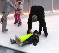Liev Schreiber Teaching his Son How to Ice Skate at an Outdoor Rink