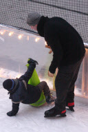 Liev Schreiber Teaching his Son How to Ice Skate at an Outdoor Rink