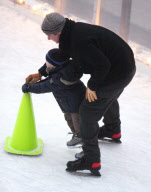 Liev Schreiber Teaching his Son How to Ice Skate at an Outdoor Rink