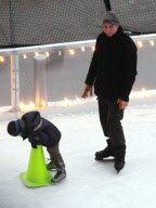 Liev Schreiber Teaching his Son How to Ice Skate at an Outdoor Rink
