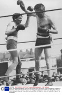 Boxers Jimmy Wilde (the Mighty Atom) And Jim Driscoll Giving An Open-air Three-round Boxing Exhibition At Rotherham. Wilde Is The Smaller Figure In The Photograph.