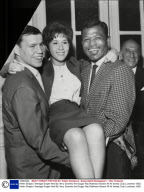 Helen Shapiro Teenage Singer Held By Terry Downes And Sugar Ray Robinson Boxers All At Variety Club Luncheon 1962.