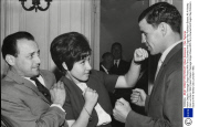 Helen Shapiro Teenage Singer Poses With Terry Downed And Sugar Ray Robinson Boxers All At Variety Club Luncheon 1962.