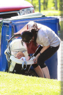 *EXCLUSIVE*  Selma Blair brings a sleepy Arthur home