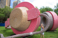 Giant pair of working headphones made of out 40,000 Moove flavoured milk cartons, Sydney, Australia - 22 Feb 2012