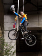 The UK's first Bungee on a Bike for Leap Day, The River Garry, Perthshire, Scotland, Britain - 28 Feb 2012